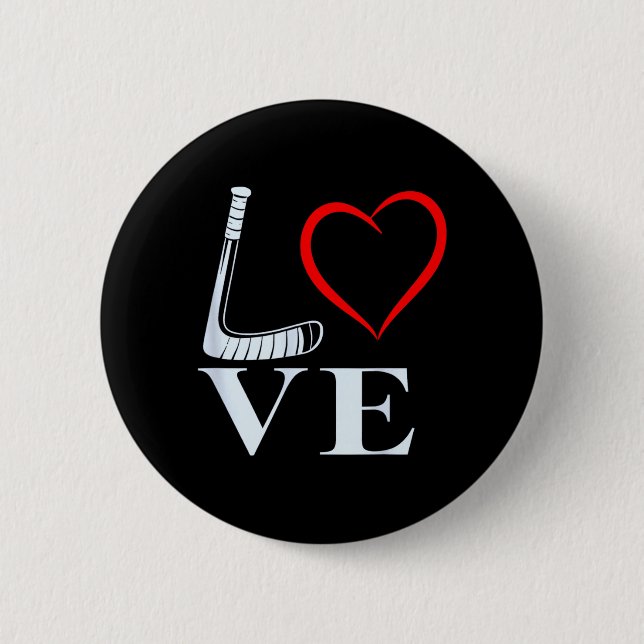 Hockey-Liebe-Herz-Grafik für Eishockeyfans Button (Vorderseite)