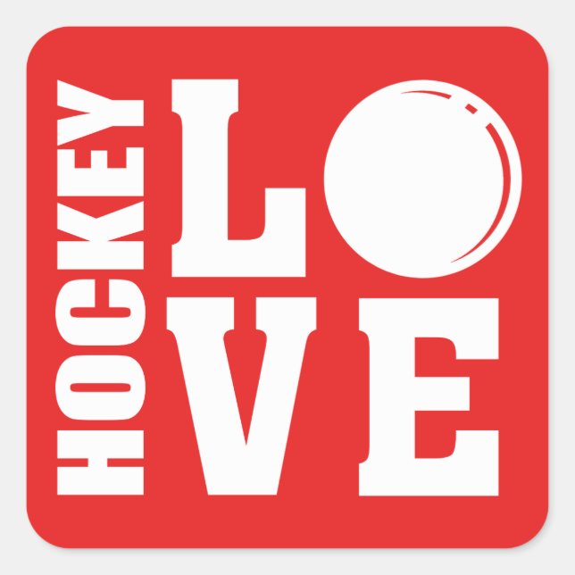 Hockey-Liebe Quadratischer Aufkleber (Vorderseite)