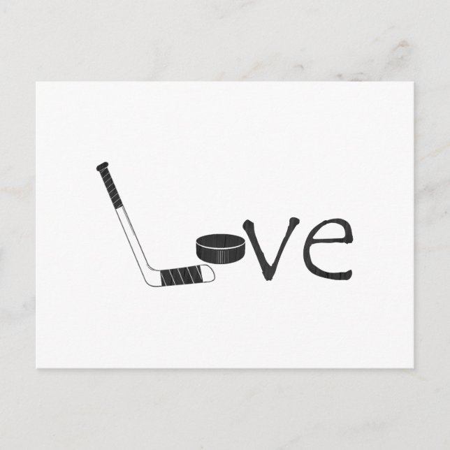 Hockey Liebe Word Art mit Stick and Puck Postkarte (Vorderseite)