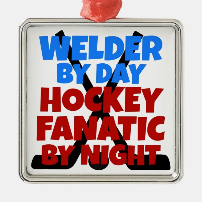 Hockey Lover Welder Silbernes Ornament (Vorne)
