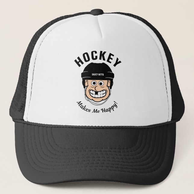 Hockey macht mich glücklich über den Funny Cartoon Truckerkappe (Vorderseite)