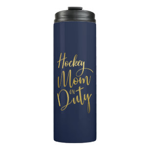 Hockey Mama auf Duty Stylish Gold Script Navy Blue Thermosbecher