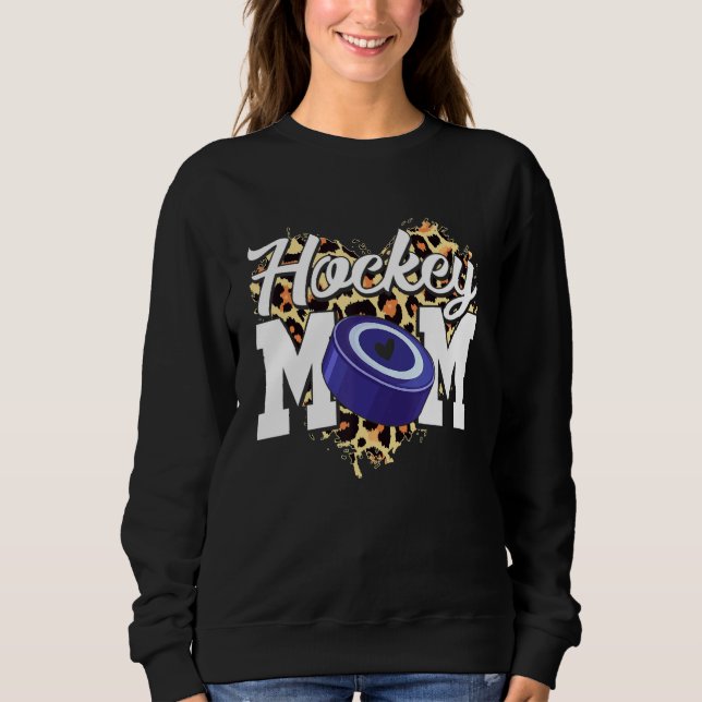 Hockey Mama Niedlich Leopard Herzmüttertag Sweatshirt (Vorderseite)