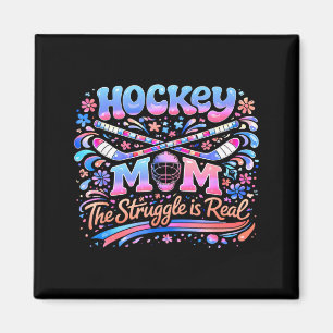 Hockey-Mama Pink Blau Retro 70er Groovy Vintage Sp Magnet