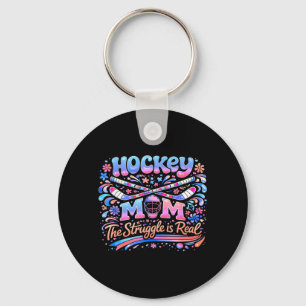 Hockey-Mama Pink Blau Retro 70er Groovy Vintage Sp Schlüsselanhänger