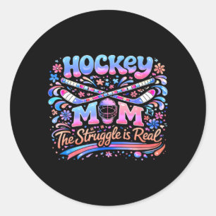 Hockey-Mama Pink Blau Retro 70er Jahre Groovy Vint Runder Aufkleber
