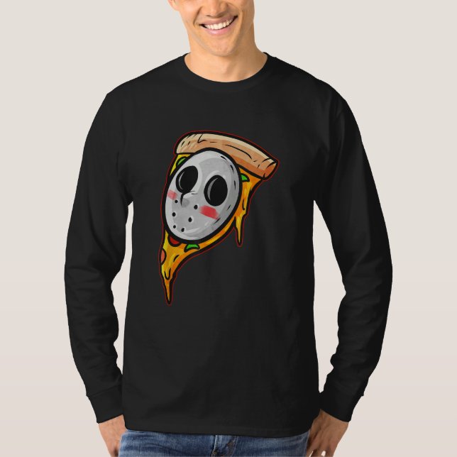 Hockey Mask Halloween Horror and Pizza T-Shirt (Vorderseite)