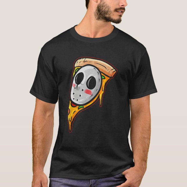 Hockey Mask Halloween Horror and Pizza T-Shirt (Vorderseite)
