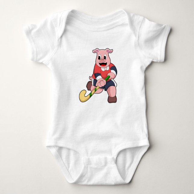 Hockey mit Hockeyschläger Baby Strampler (Vorderseite)
