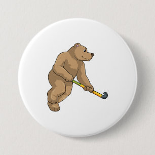 Hockey mit Hockeyschläger Button