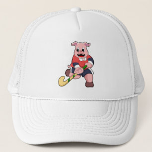 Hockey mit Hockeyschläger Truckerkappe