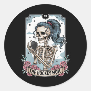 Hockey-Mutter-Tarotkarte Skelett-Hockey-Mutter-Tag Runder Aufkleber