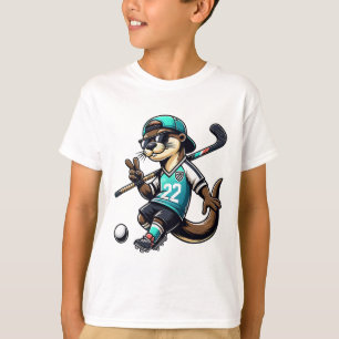 Hockey Otter Mit Stock Frieden Zeichen Sungles 22  T-Shirt