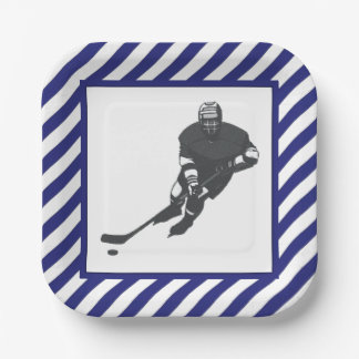 Hockey-Party Blau Pappteller