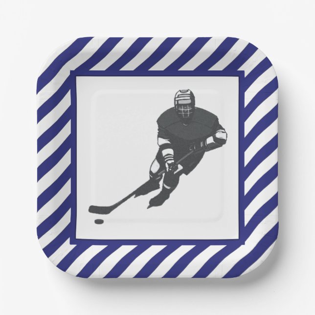 Hockey-Party Blau Pappteller (Vorderseite)