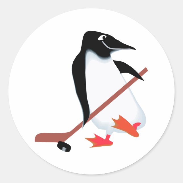Hockey-Pinguin Runder Aufkleber (Vorderseite)