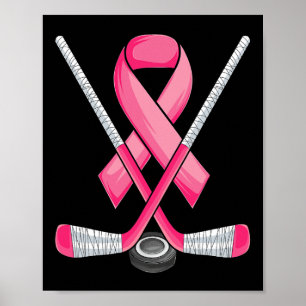 Hockey Pink Ribbon Breast Cancer Awareness Sport L Poster