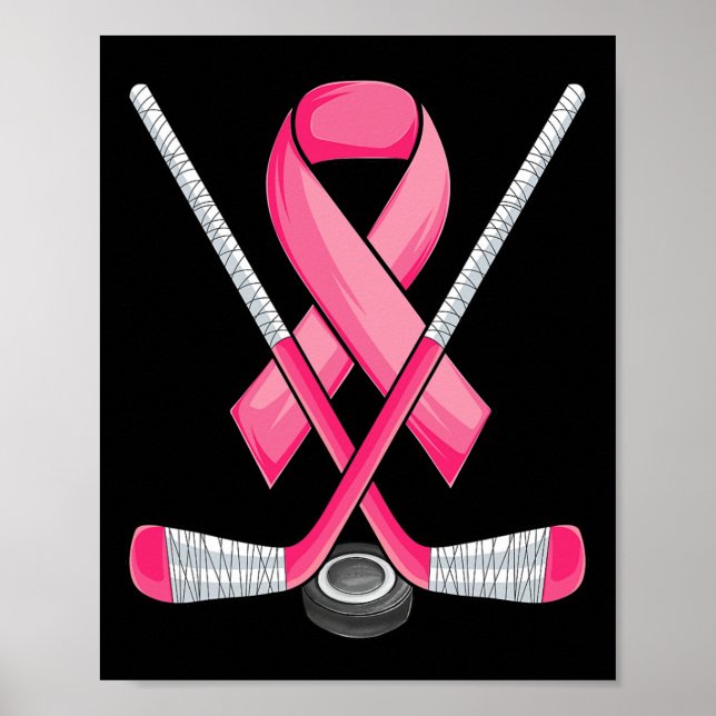 Hockey Pink Ribbon Breast Cancer Awareness Sport L Poster (Vorne)