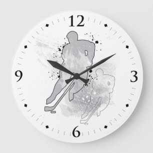 Hockey Player Double Vision Gray Ice Man Cave Große Wanduhr