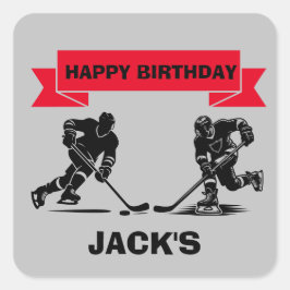 Hockey Player Geburtstagsparty Quadratischer Aufkleber