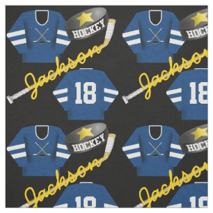 Hockey Player Jersey Puck und Stick Name Number Stoff