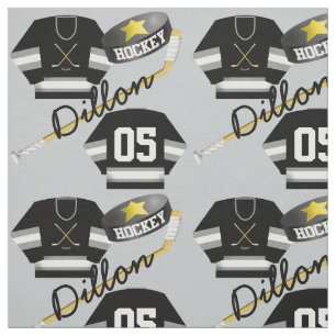Hockey Player Jersey Puck und Stick Name Number Stoff