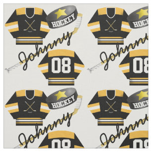 Hockey Player Jersey Puck und Stick Name Number Stoff