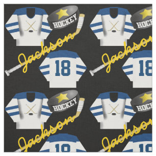 Hockey Player Jersey Puck und Stick Name Number Stoff