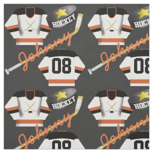 Hockey Player Jersey Puck und Stick Name Number Stoff