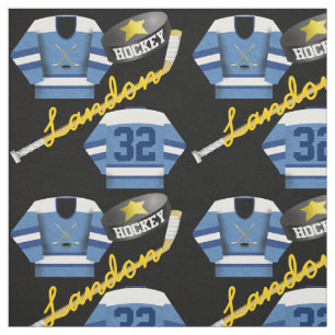 Hockey Player Jersey Puck und Stick Name Number Stoff