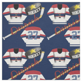 Hockey Player Jersey Puck und Stick Name Number Stoff