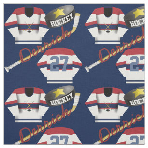 Hockey Player Jersey Puck und Stick Name Number Stoff