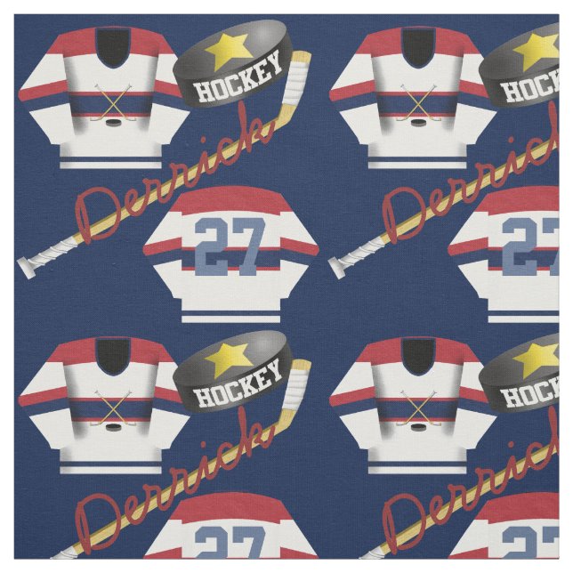 Hockey Player Jersey Puck und Stick Name Number Stoff (Muster)