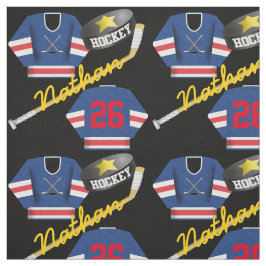 Hockey Player Jersey Puck und Stick Name Number Stoff