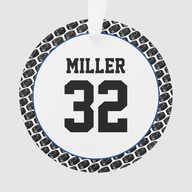 Hockey Player Name Number Puck Pattern Sports Ornament (Vorderseite)