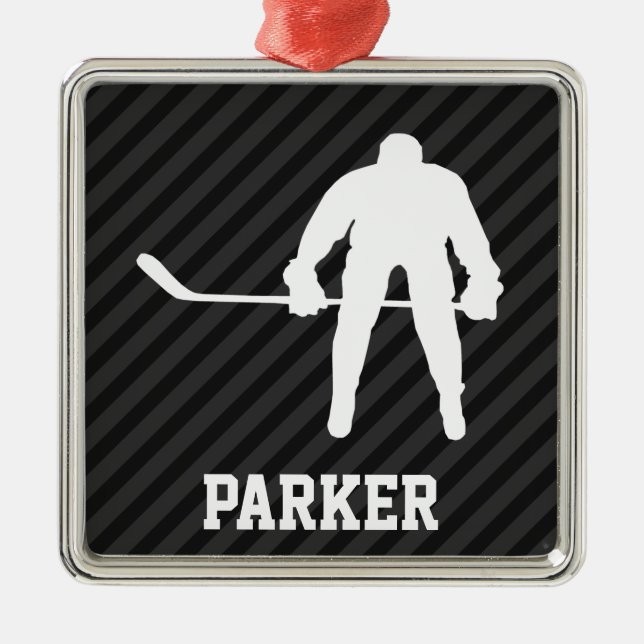 Hockey Player; Schwarz & Dunkelgrau Streifen Silbernes Ornament (Vorne)