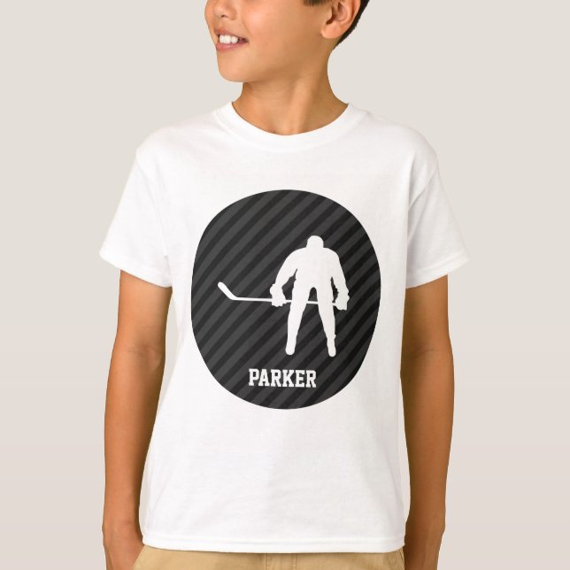 Hockey Player; Schwarz & Dunkelgrau Streifen T-Shirt (Vorderseite)