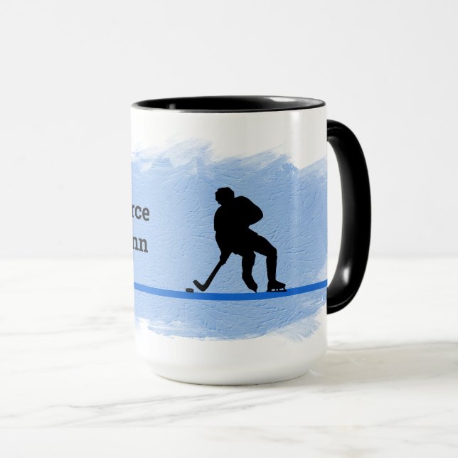 Hockey - Player Silhouette and Puck Personalize Tasse (VorderseiteRechts)