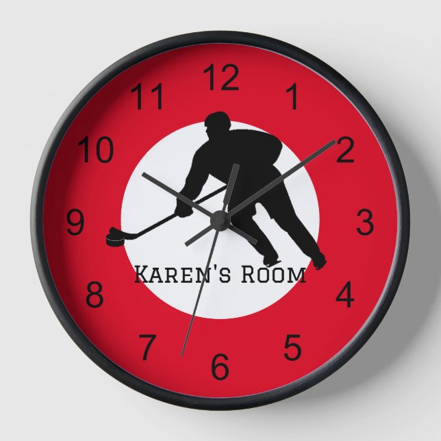 Hockey Player Silhouette Holzwall-Uhr Uhr (Vorderseite)
