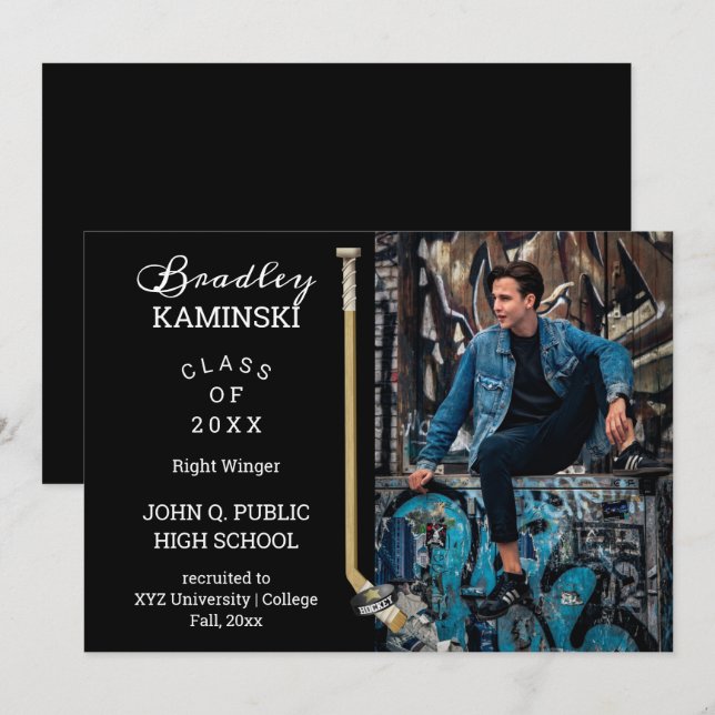 Hockey Player Sports Abschluss Foto Ankündigung (Vorne/Hinten)