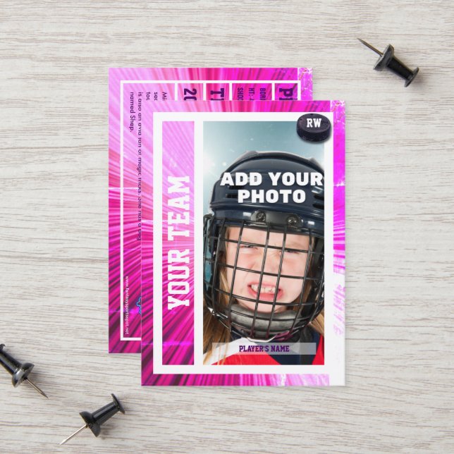 Hockey Player Trading Card Souvenir | Rosa Rays Telefonnummerkarte (Vorderseite/Rückseite Beispiel)