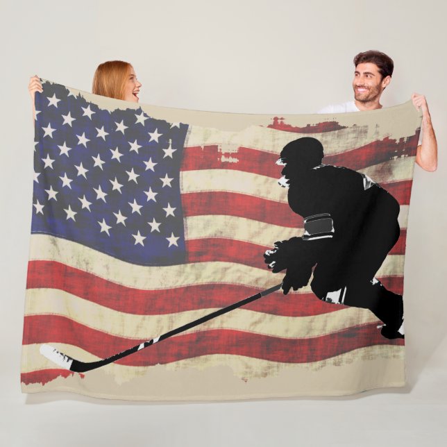 Hockey Player und US-Flagge - Wintersport Fleecedecke (Beispiel)