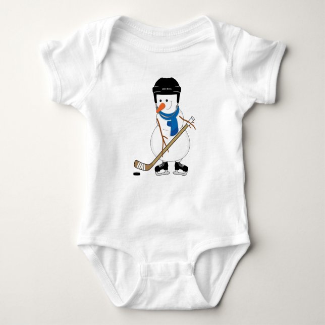Hockey Playing Snowman Säugling Baby Bodysuit Baby Strampler (Vorderseite)