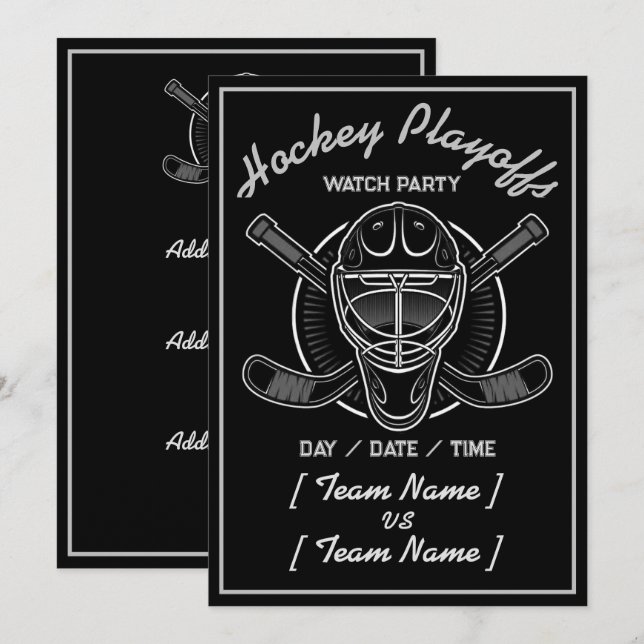 Hockey Playoffs Schwarz/Weiß Einladung (Vorne/Hinten)