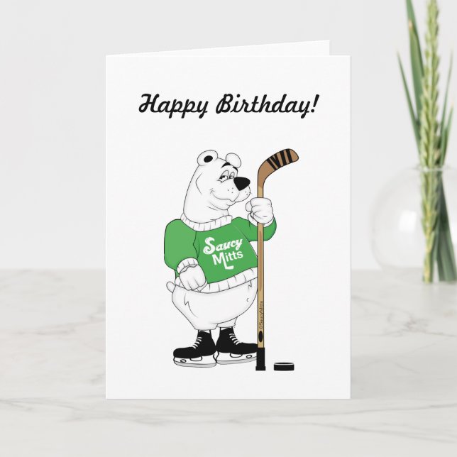 Hockey Polar Bear Geburtstag Karte (Vorderseite)