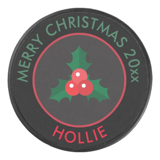 Hockey Puck / Christmas Holly Black (Vorderseite)