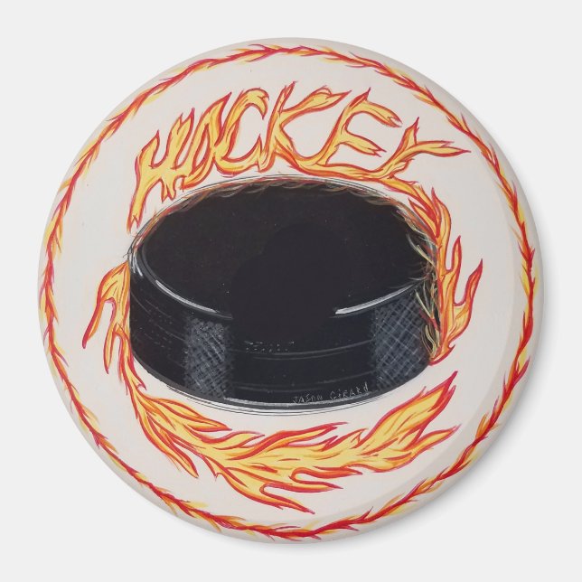 Hockey Puck on Fire Magnet (Vorne)