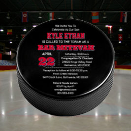 Hockey Puck Red White und Blue Bar Mitzvah Einladung