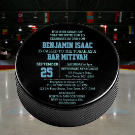 Hockey Puck Round Blue Bar Mitzvah Einladung