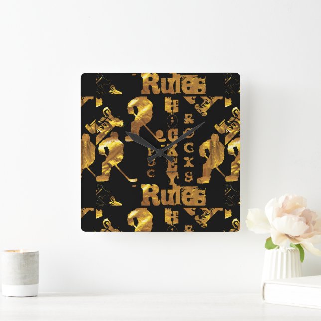 Hockey Quadratische Wanduhr (Zuhause)